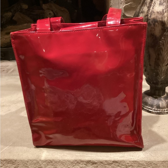 VINTAGE RED PATENT LEATHER SCOTTY DOGS HOLIDAY TOTE BAG - Picture 5 of 16